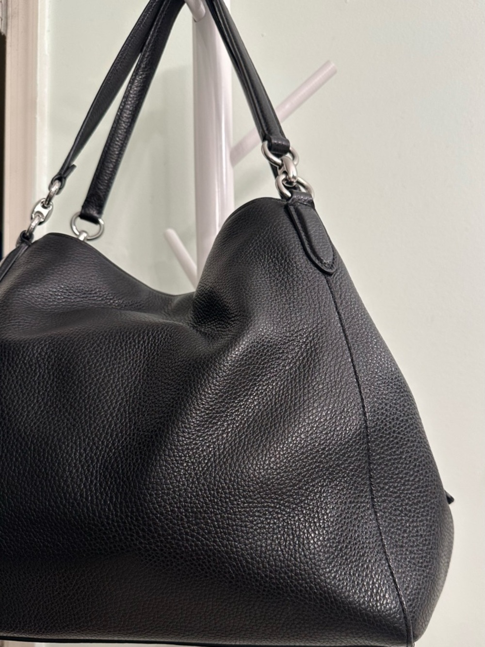 Coach Black Hallie Pebbled Leather Shoulder Tote with Silver Hardware Mint - Picture 6 of 10